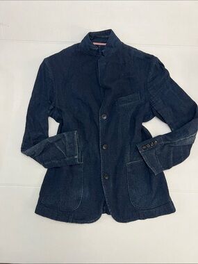 APOLIS GLOBAL CITIZEN NAVY BLUE COTTON WOOL MENS BLAZER  DISTRESSED MEDIUM